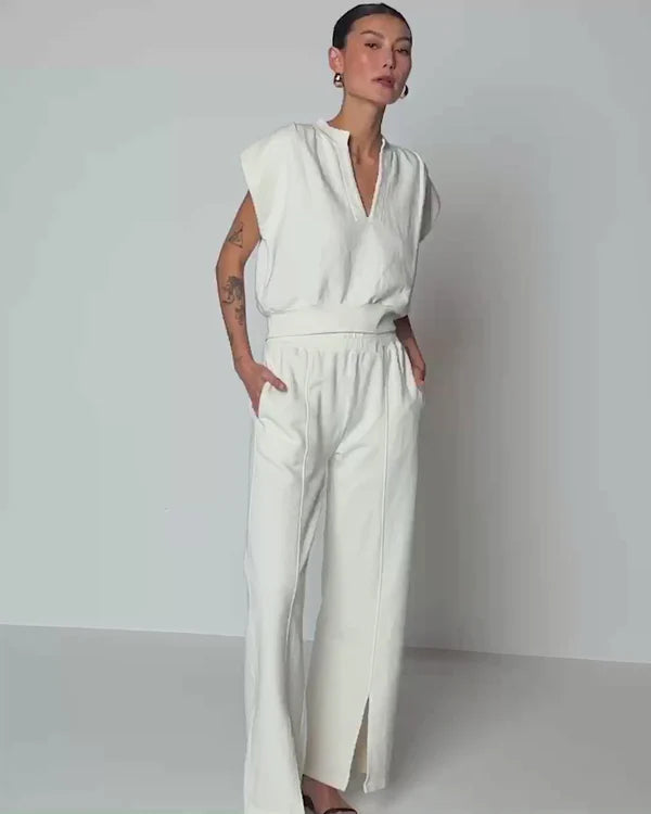 Nation LTD Lincoln Front Slit Knit Pant in Porcelain