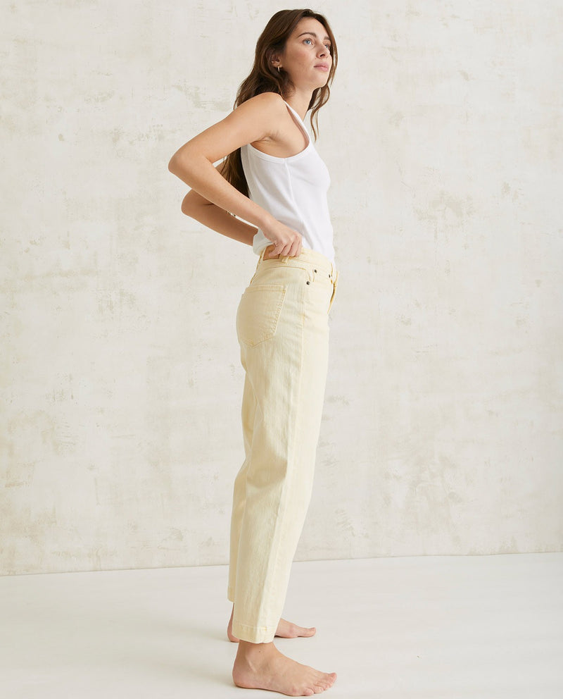 Yerse Straight Denim Trousers in Soft Yellow