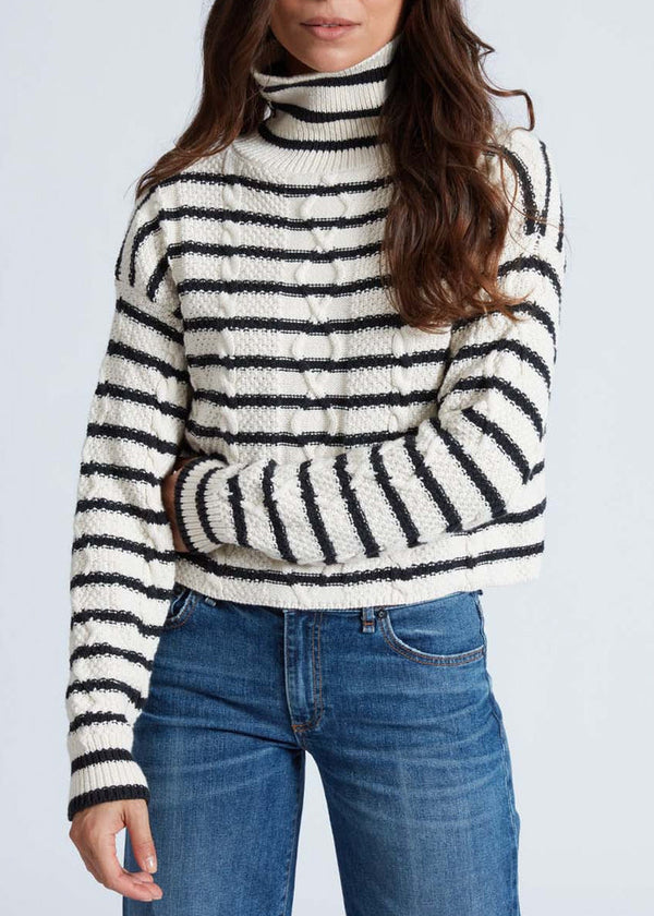 ASKK NY Cable Crop Turtleneck Sweater Stripe