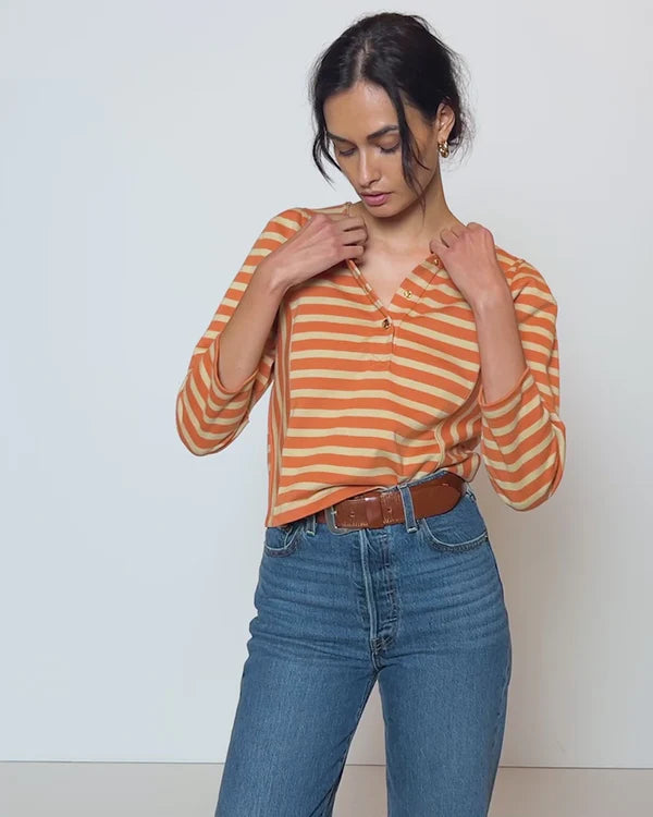 Nation LTD Janney Henley Top in Caramel Prato Stripe