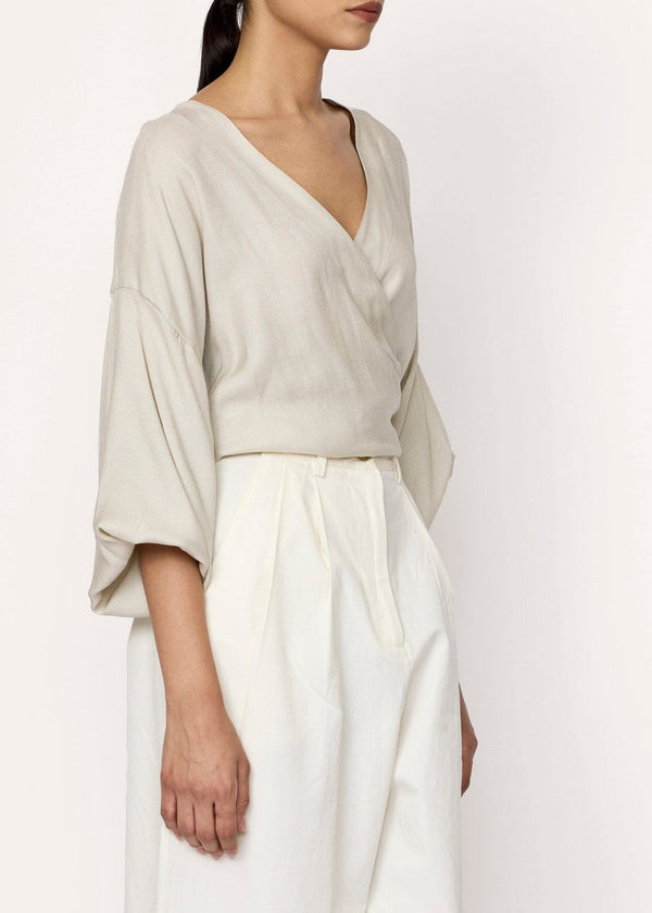 V-neck Wrap Blouse in Natural Laude the Label