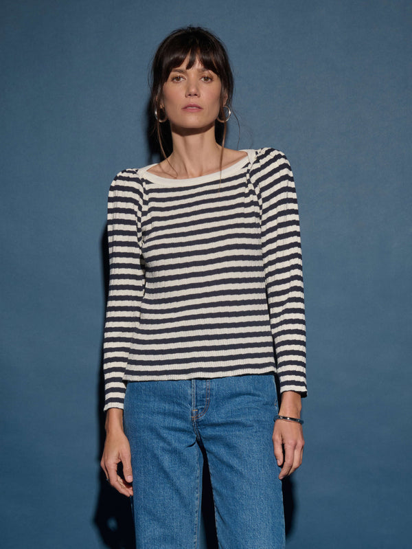 Nation LTD Amelie Envelope Neck Top in Pointelle Stripe