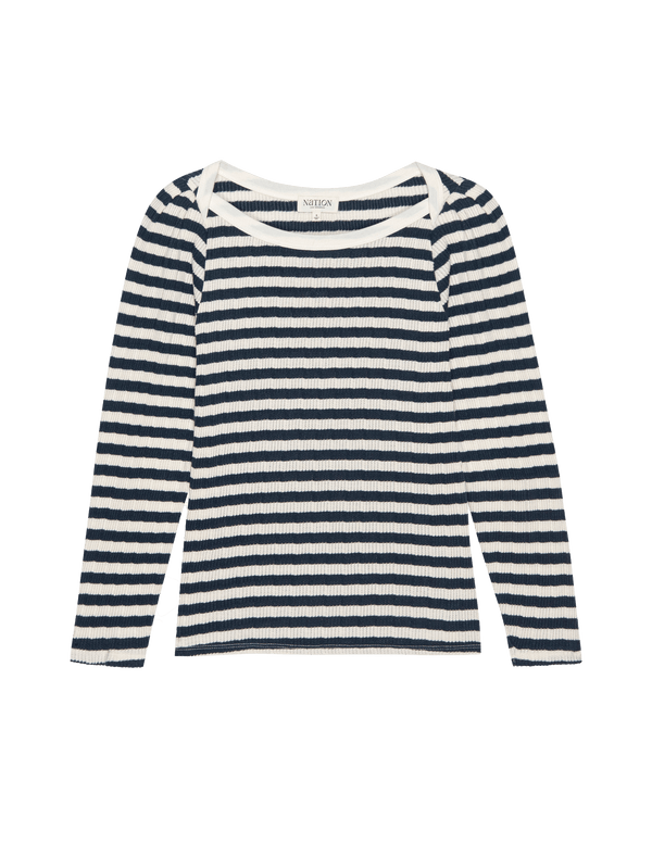 Nation LTD Amelie Envelope Neck Top in Pointelle Stripe