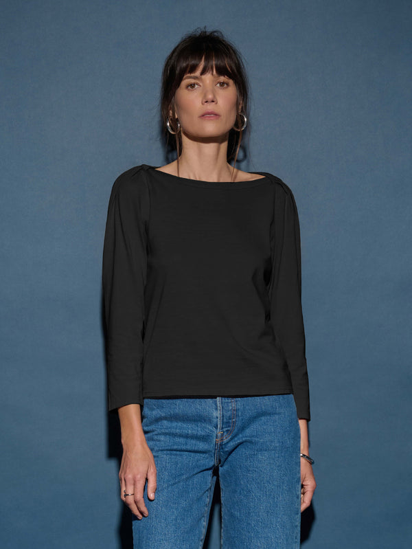 Nation LTD Amelie Envelope Neck Top in Jet Black