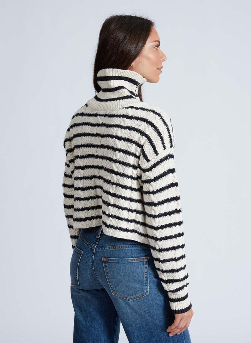 ASKK NY Cable Crop Turtleneck Sweater Stripe