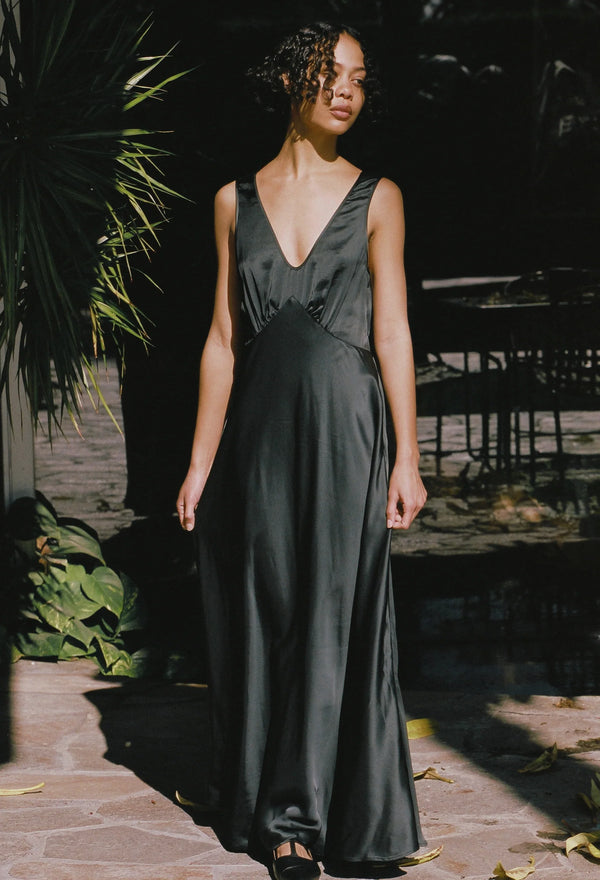 Ciao Lucia Reine Black Satin Maxi Dress