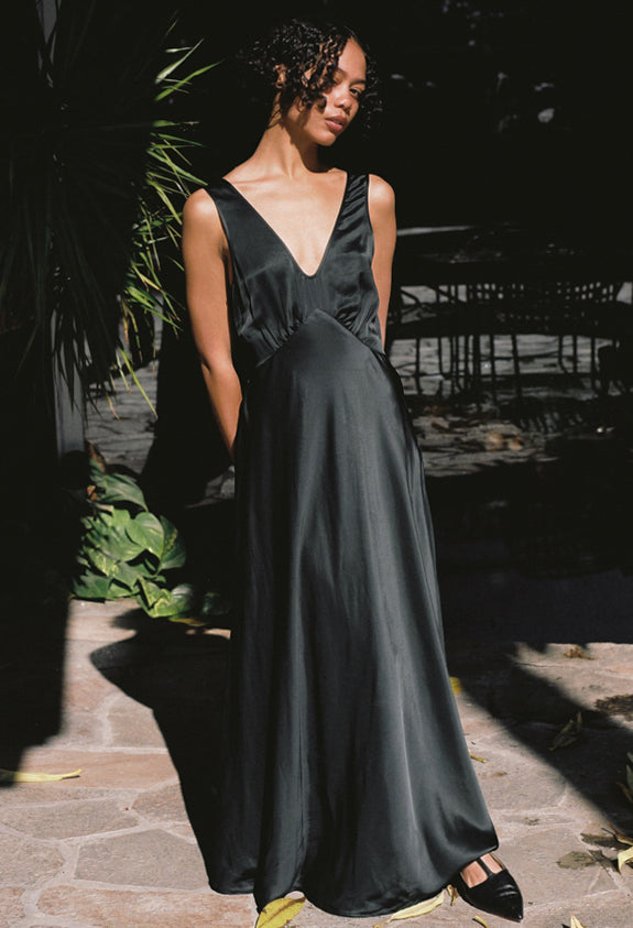 Ciao Lucia Reine Black Satin Maxi Dress