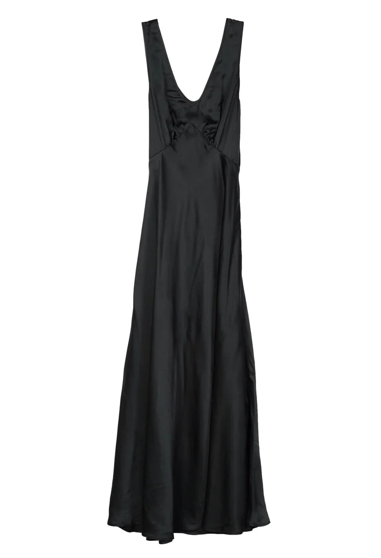 Ciao Lucia Reine Black Satin Maxi Dress