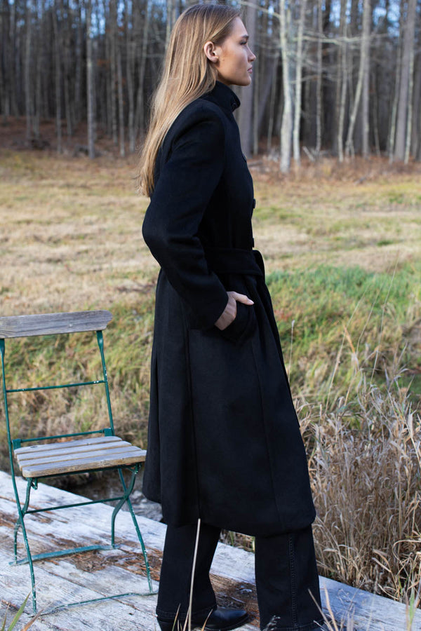 Double Button Coat - Cashmere Wool Black