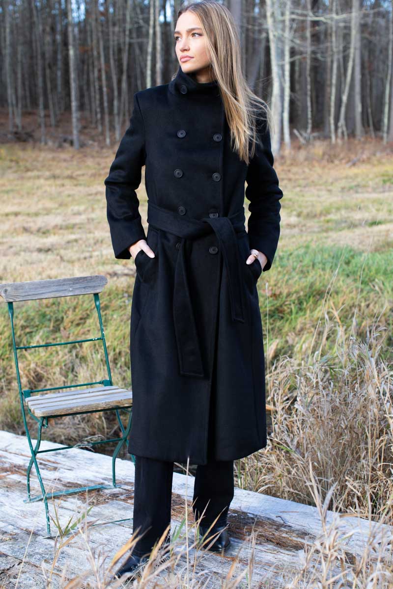 Double Button Coat - Cashmere Wool Black