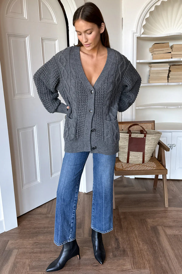 Emerson Fry Cozy Cable Cardigan in Charcoal Alpaca