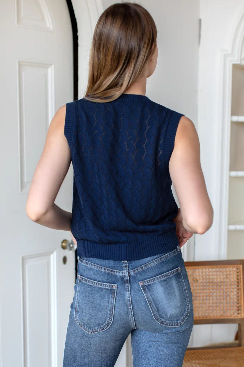 Emerson Fry Astrid Navy Knit Top in Navy Organic Cotton + Silk