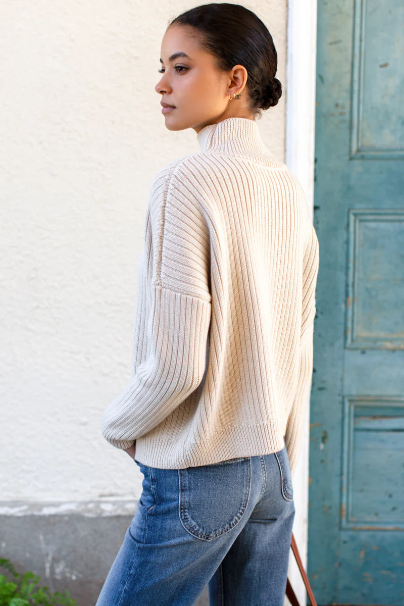 Emerson Fry Carolyn Funnel Neck Sweater in Latte Melange