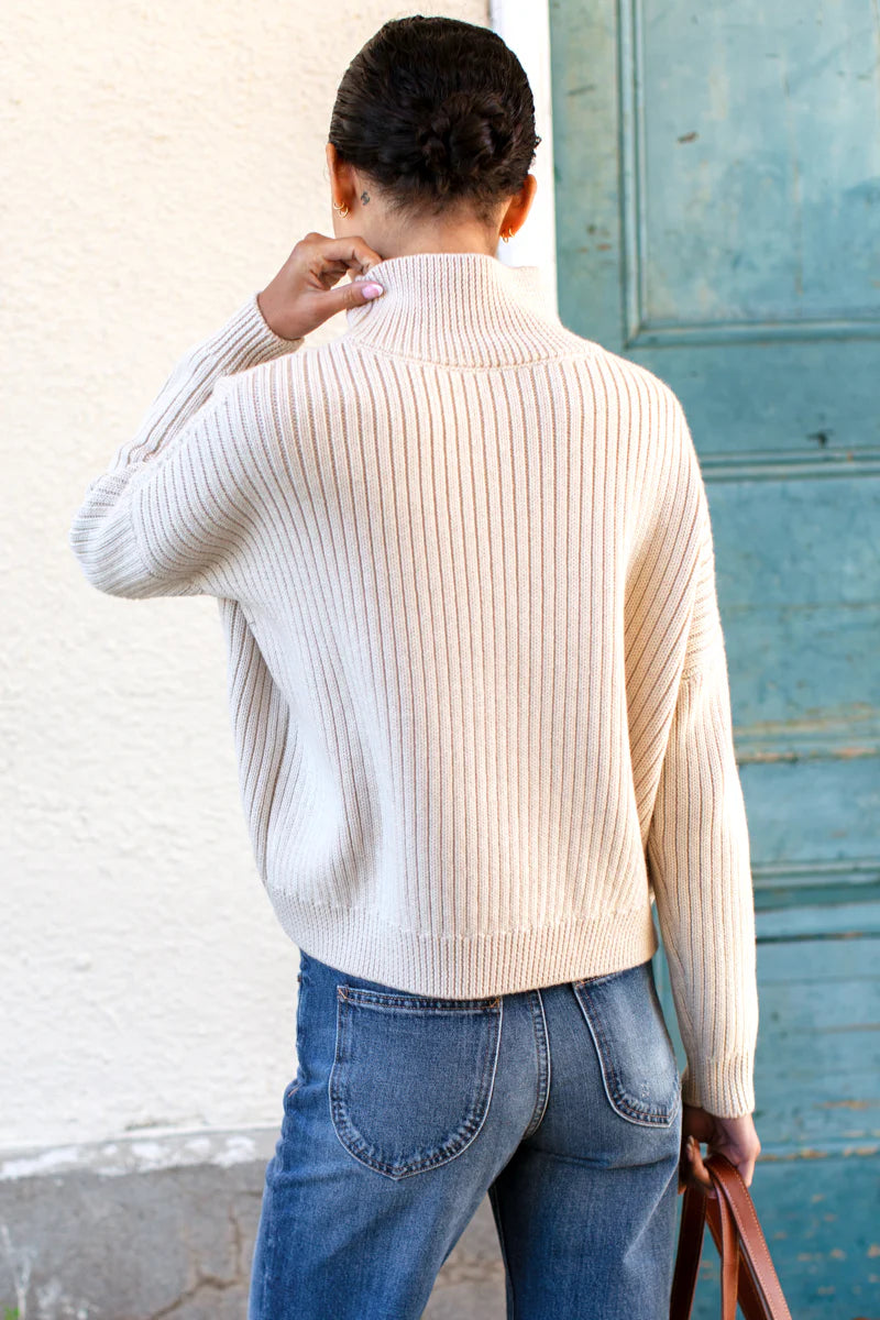 Emerson Fry Carolyn Funnel Neck Sweater in Latte Melange