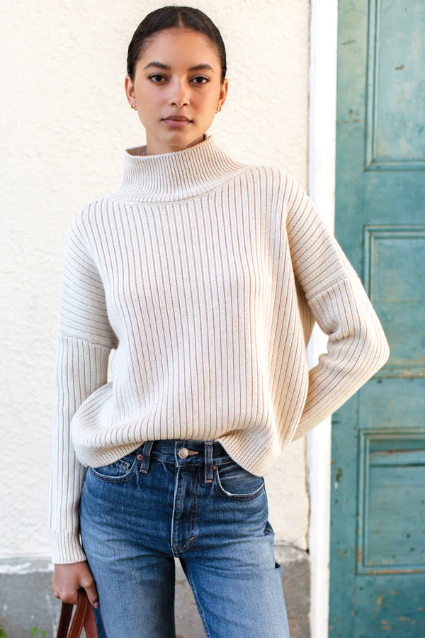 Emerson Fry Carolyn Funnel Neck Sweater in Latte Melange