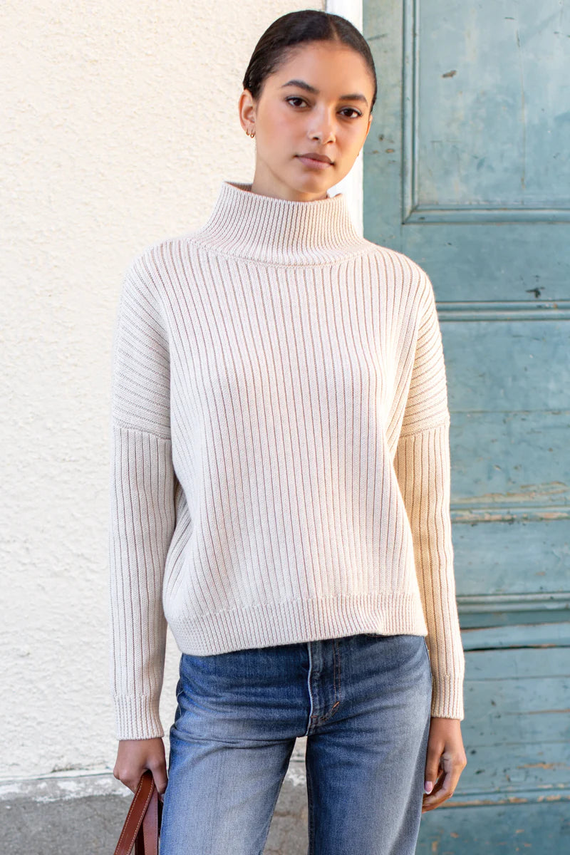 Emerson Fry Carolyn Funnel Neck Sweater in Latte Melange