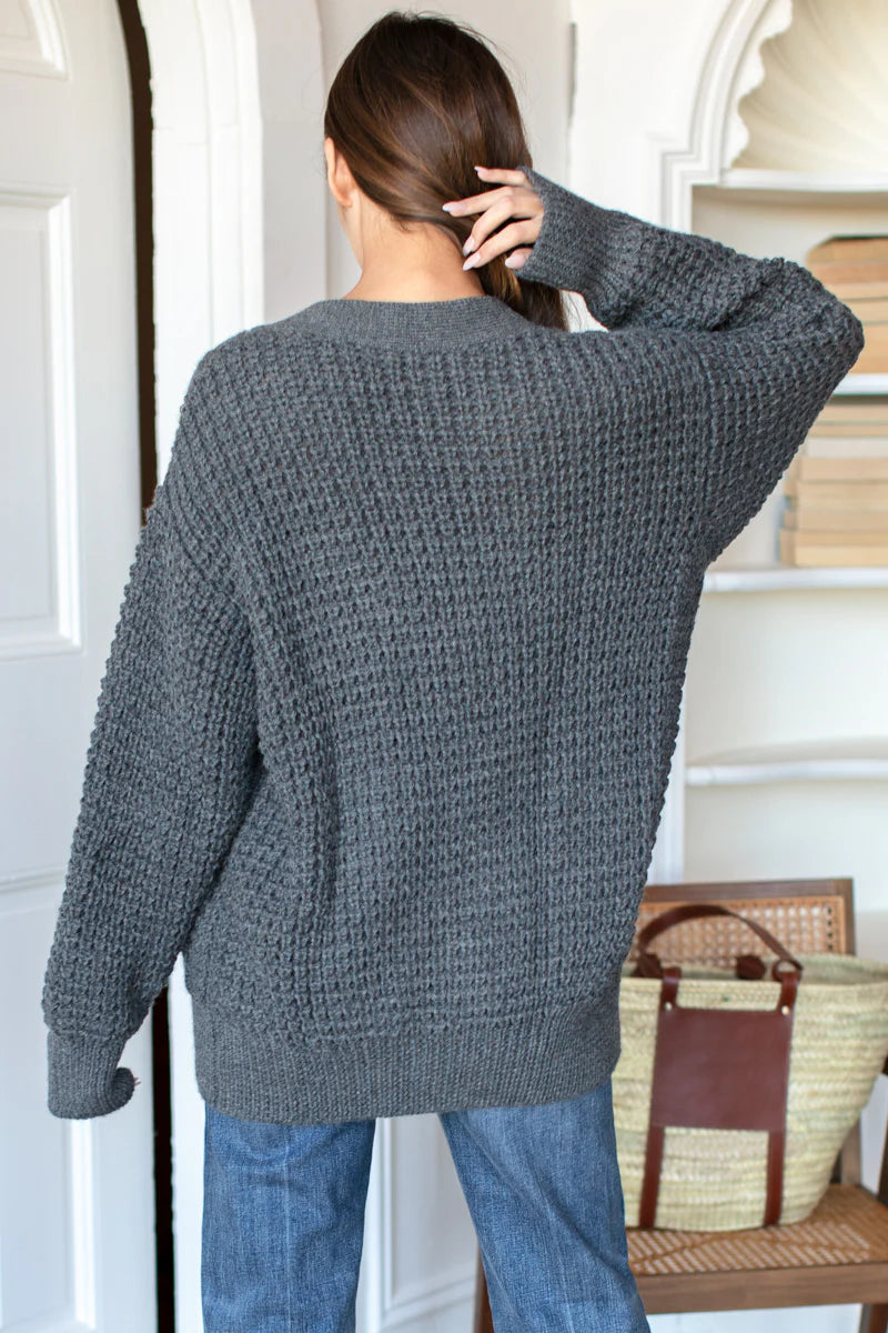 Emerson Fry Cozy Cable Cardigan in Charcoal Alpaca