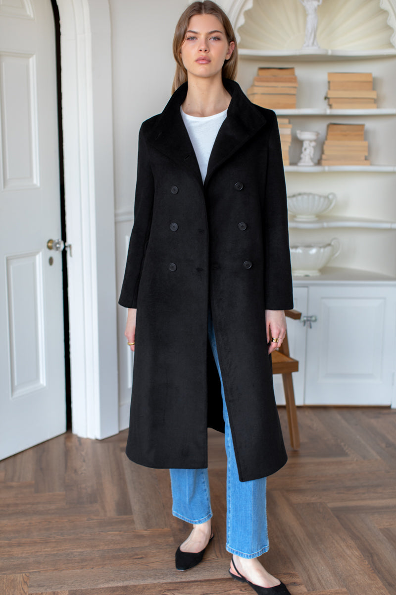 Double Button Coat - Cashmere Wool Black