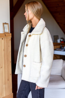 Emerson Fry Shorty Teddy Coat in Ivory Mabel and Moss