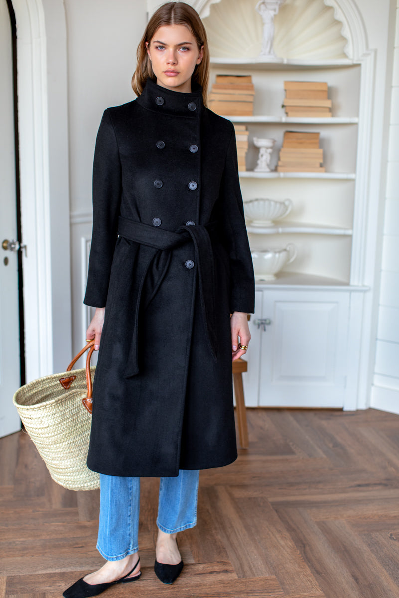 Double Button Coat - Cashmere Wool Black