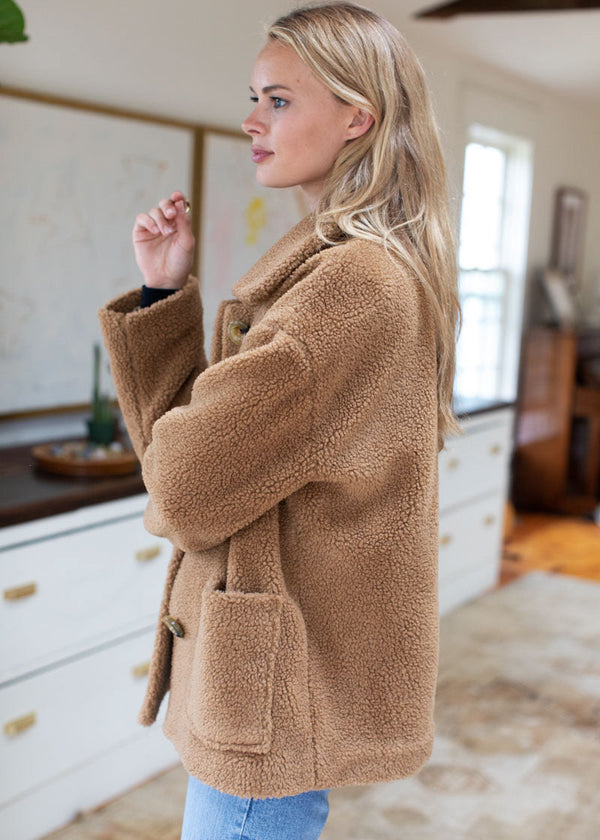 Emerson Fry Short Teddy Coat in Camel