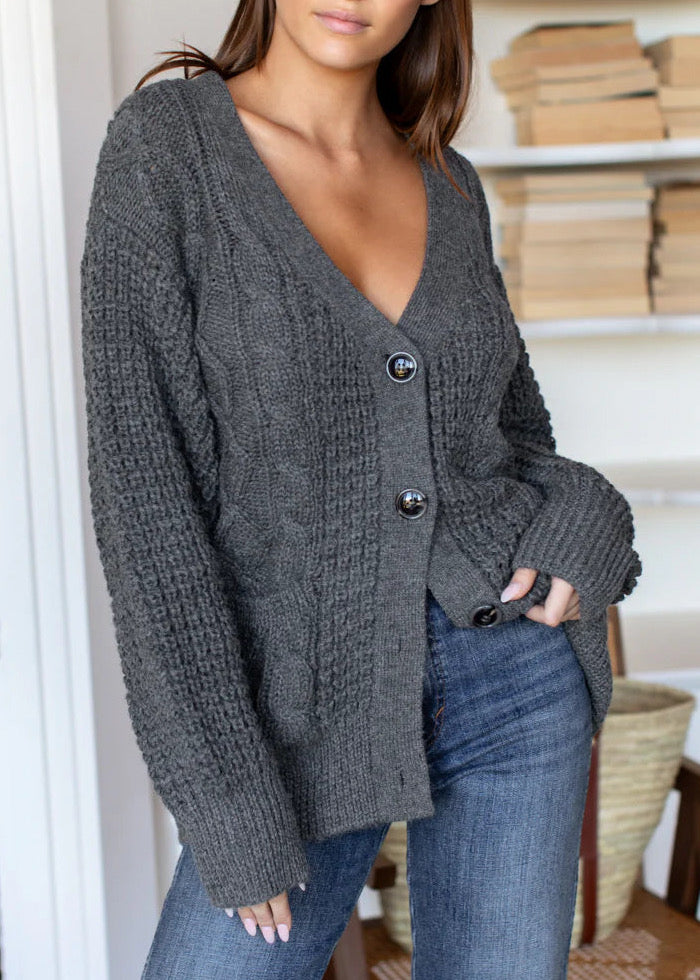 Emerson Fry Cozy Cable Cardigan in Charcoal Alpaca