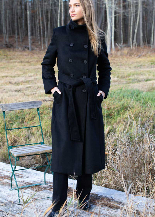 Double Button Coat - Cashmere Wool Black