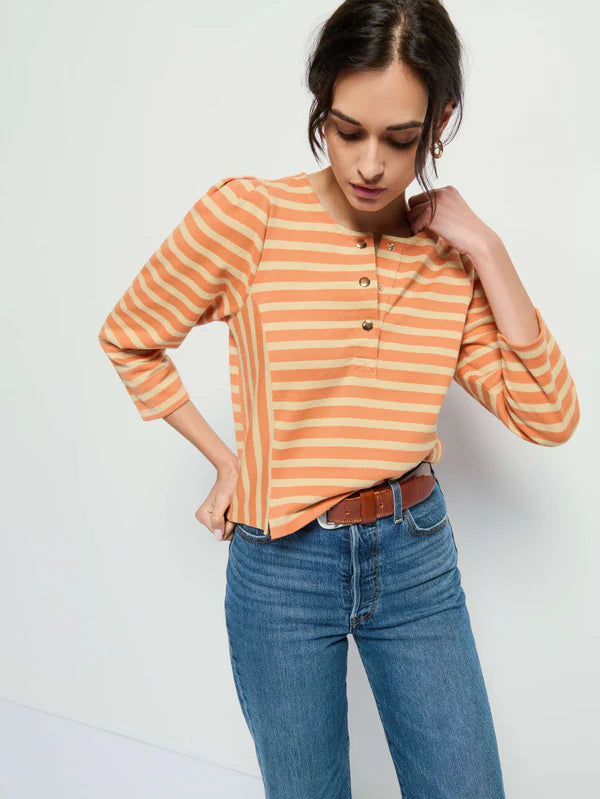 Nation LTD Janney Henley Top in Caramel Prato Stripe