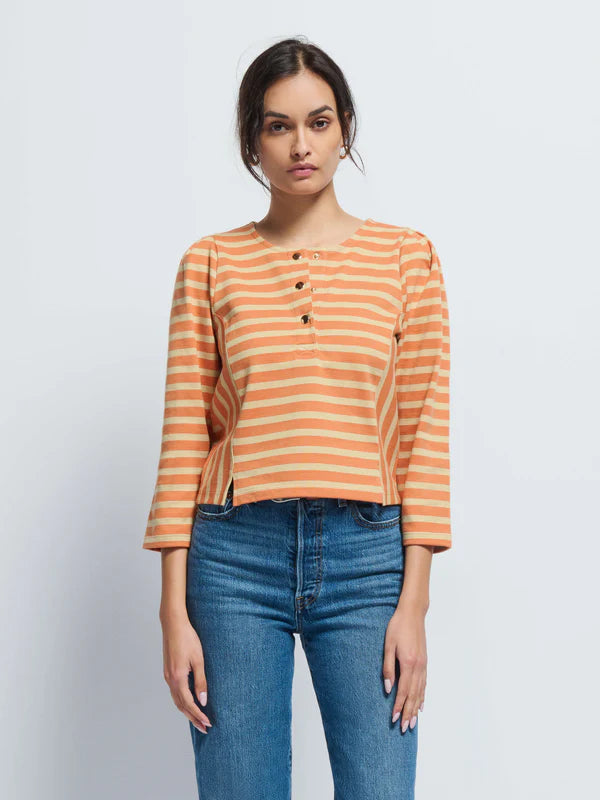 Nation LTD Janney Henley Top in Caramel Prato Stripe