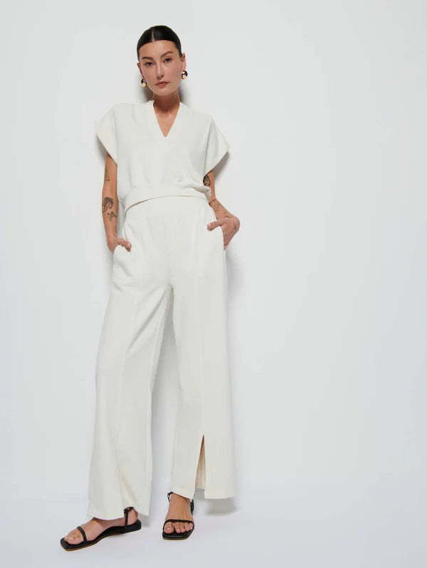 Nation LTD Lincoln Front Slit Knit Pant in Porcelain