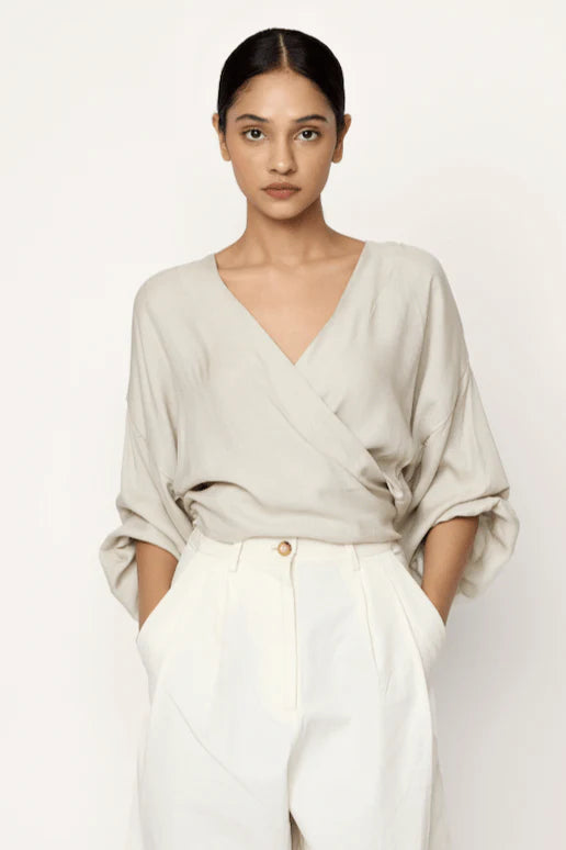 V-neck Wrap Blouse in Natural Laude the Label