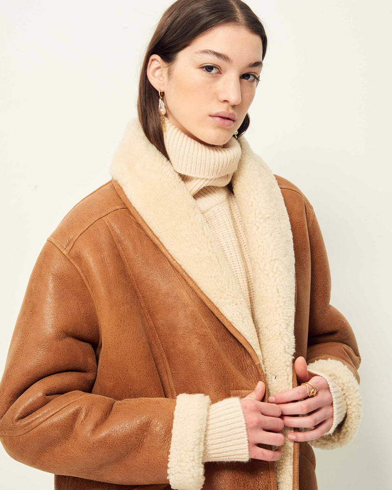 Sessun Montagna Leather Coat in Cognac