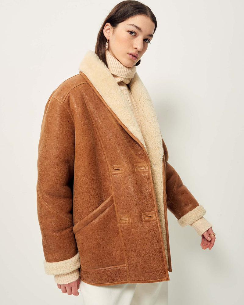 Sessun Montagna Leather Coat in Cognac