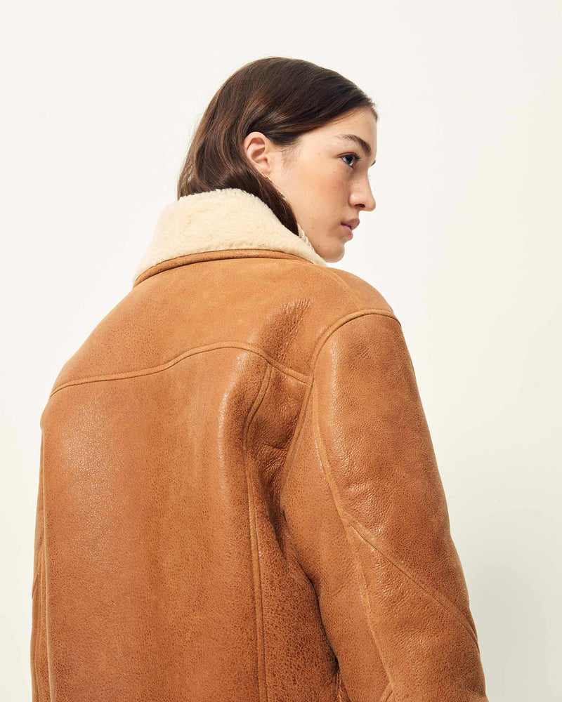 Sessun Montagna Leather Coat in Cognac