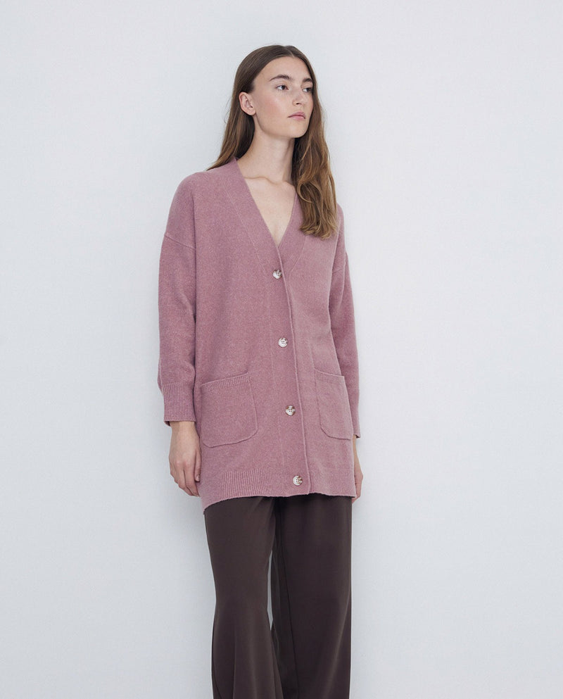 Yerse Long Cardigan in Pale Pink