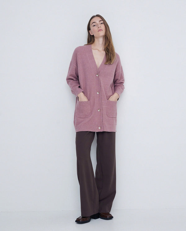 Yerse Long Cardigan in Pale Pink