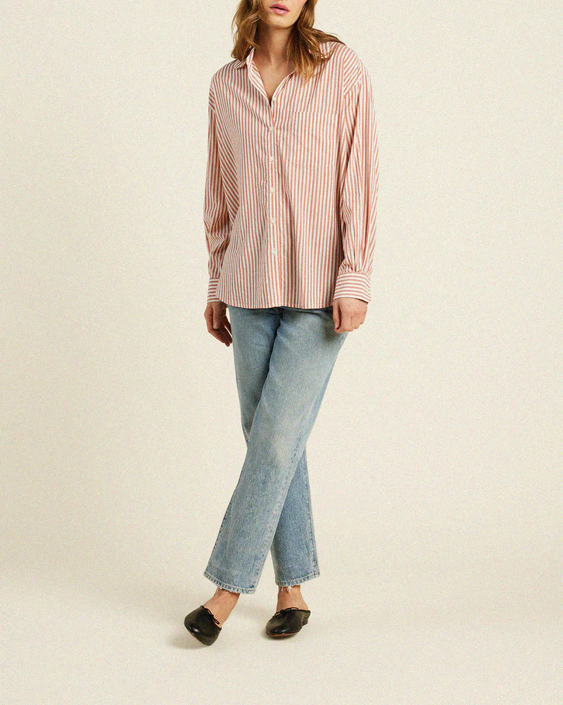 Trovata Blake Buttondown Shirt in Brandy Stripe