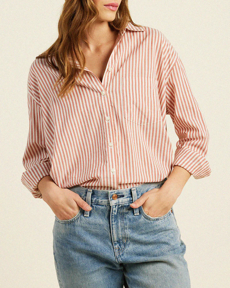 Trovata Blake Buttondown Shirt in Brandy Stripe