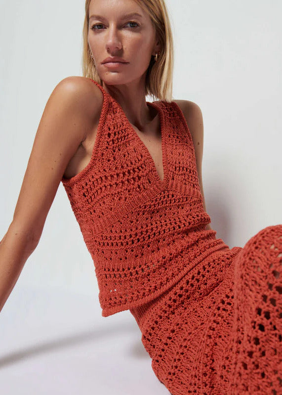 Nation LTD Adriana Crochet Knit Tank in Ginger
