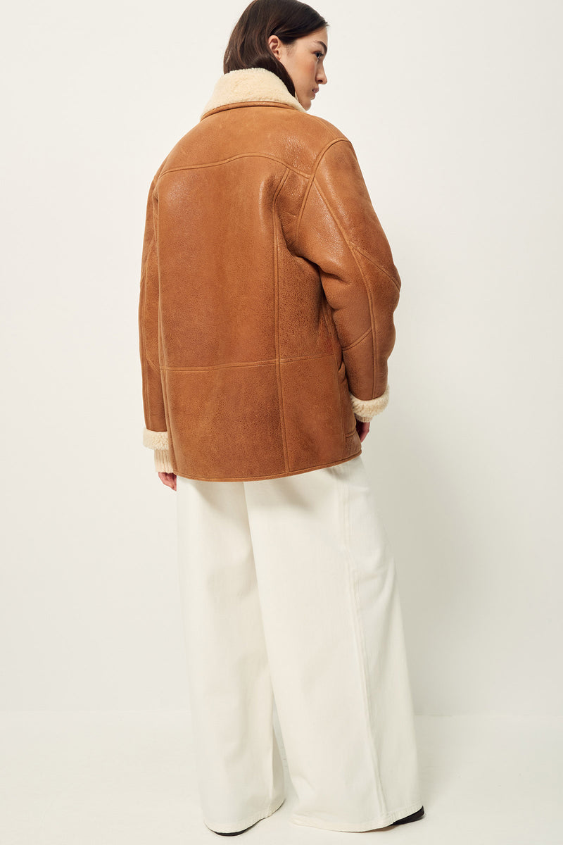 Sessun Montagna Leather Coat in Cognac