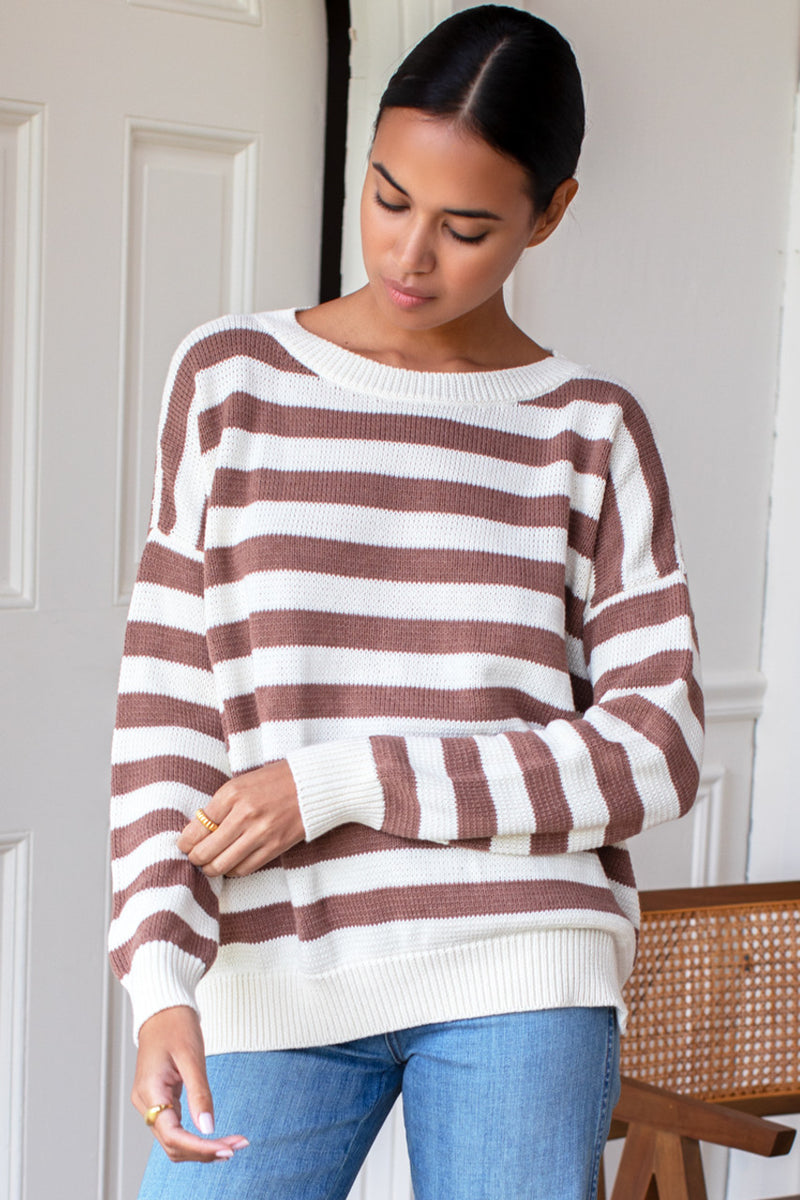 Carolyn Sweater in Mocha French Stripe