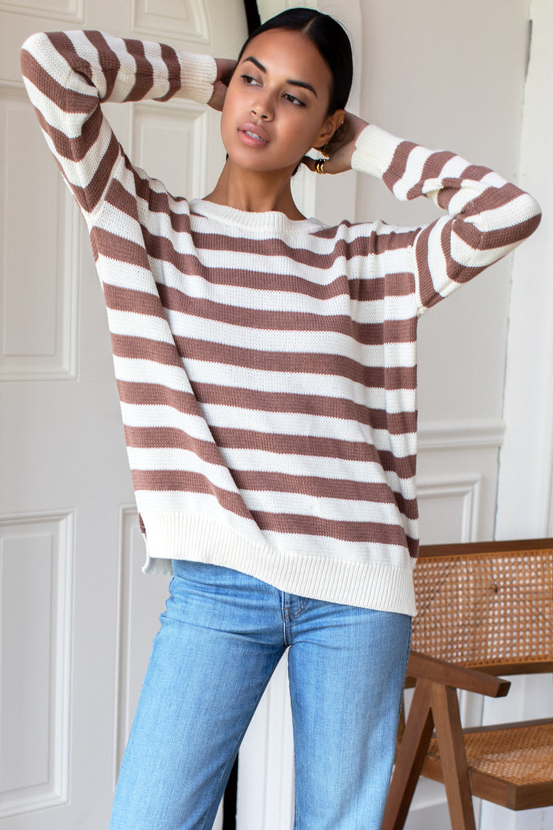 Carolyn Sweater in Mocha French Stripe