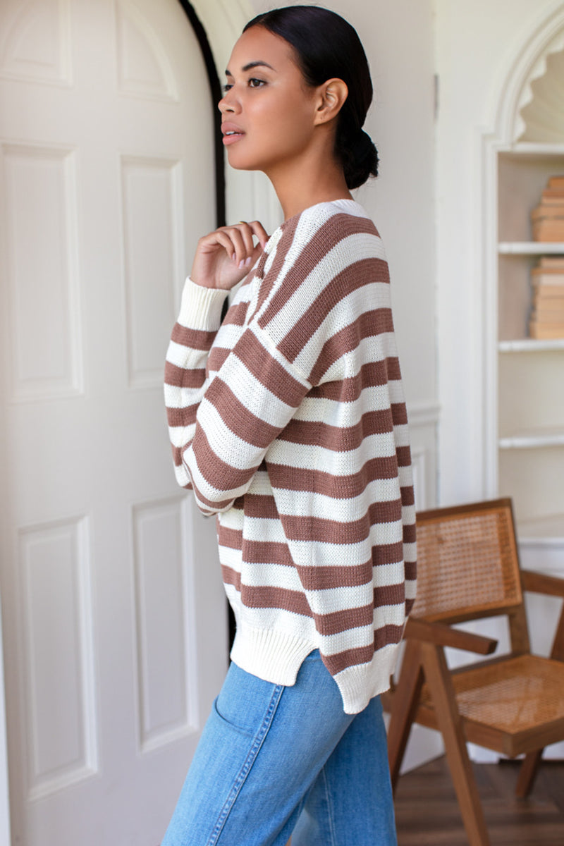 Carolyn Sweater in Mocha French Stripe