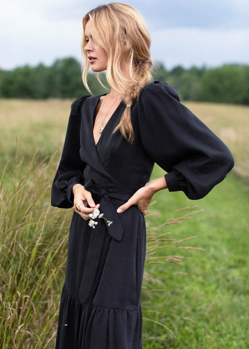 Black Satin Dress - Long Sleeve Mini Dress - Mini Wrap Dress - Lulus