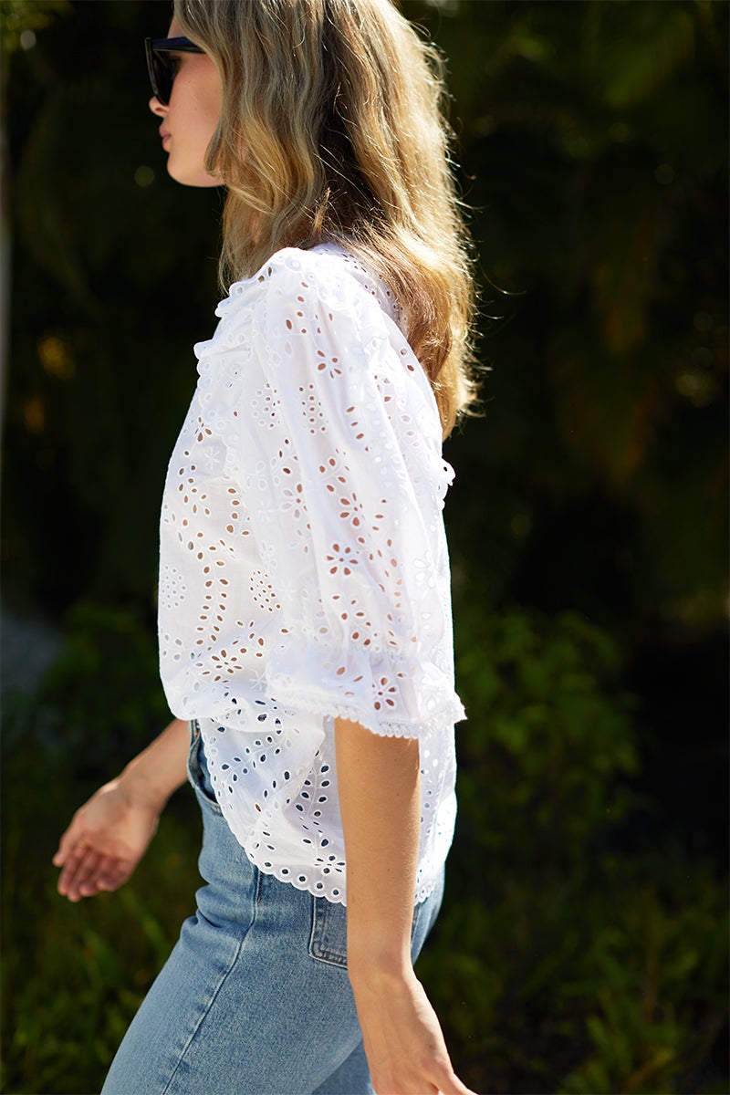 Emerson Fry White Eyelet Pearl Blouse